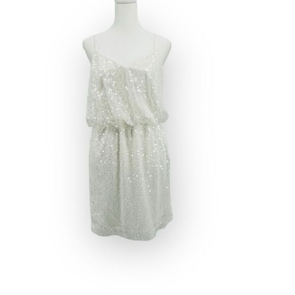 Aidan Mattox White Sequined Dress Sleeveless Blouson Mini Women’s Size 6 - Picture 3 of 12